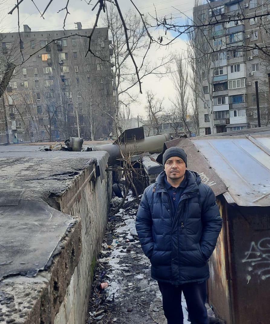 Scenes of bombing in Mariupol. Pictured is Bro. Ivanov.