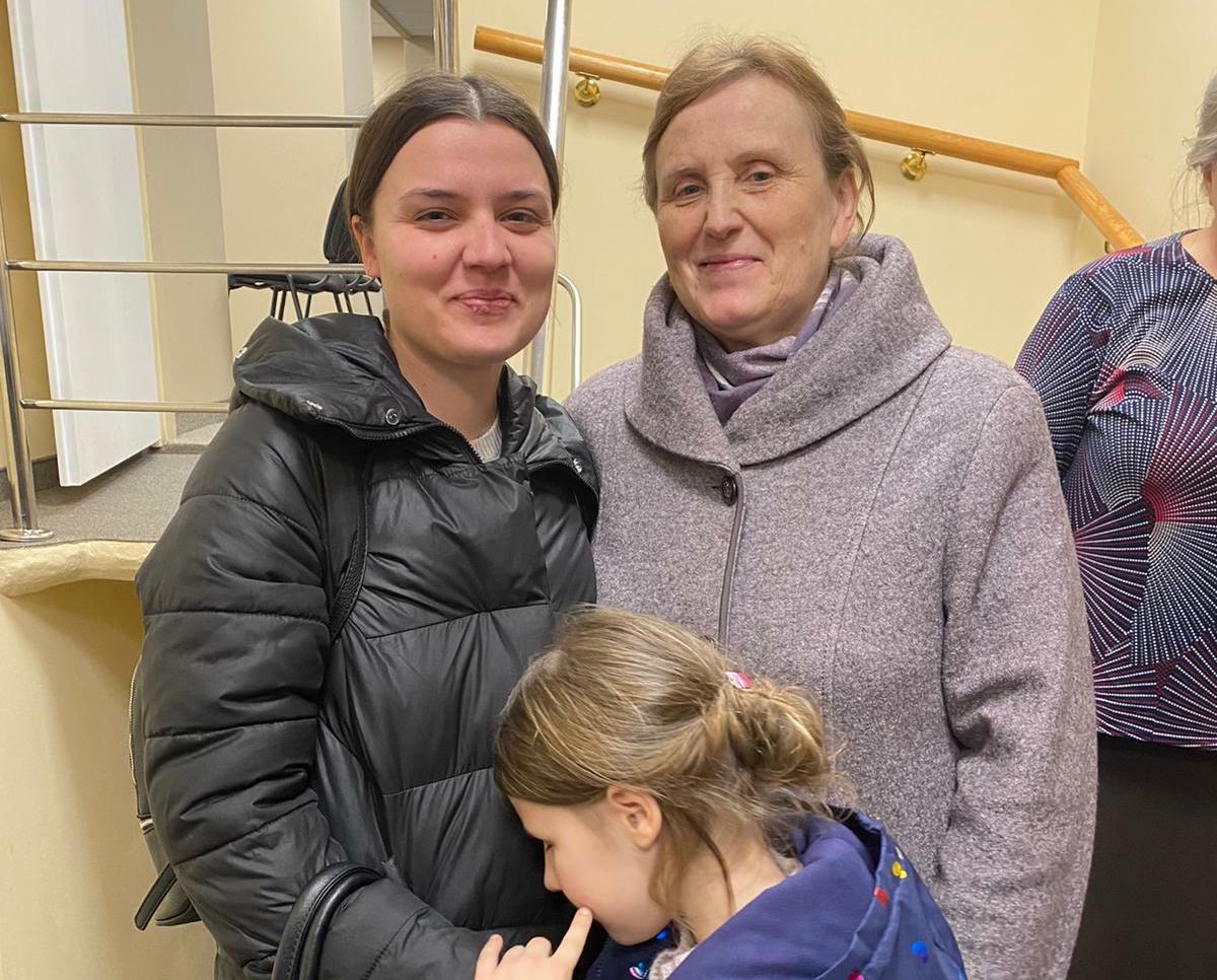 One family from Ukraine - mother with daughter and granddaughter arriving in Poland.