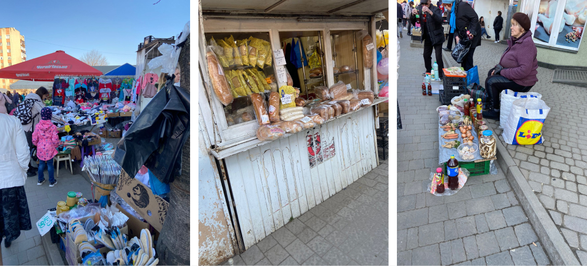 Shops and supply stands on the streets of Mariupol.